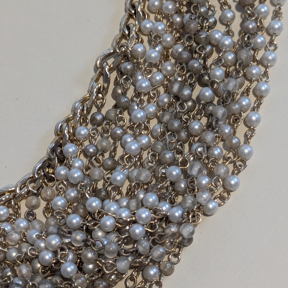 French Vintage Multi strands Drapery Necklace with Faux Pearls - Picture 4 of 6